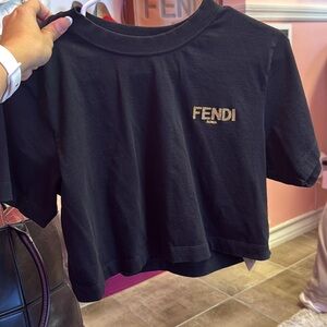 Fendi Black Tee with Gold Logo